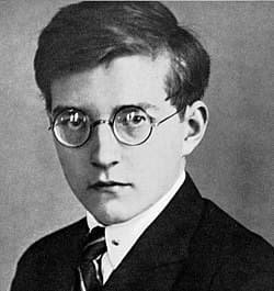 Black and white portrait of the composer Dmitri Shostakovich